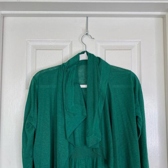 THEORY Maritza B Cardigan Shawl Drape Collar Green Size Small Linen Silk - Picture 3 of 6